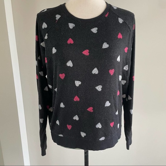 Lucky Brand Black Sweater with Heart Pattern - Picture 1 of 6